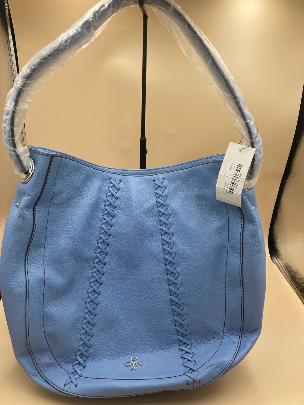 orYANY Light Blue Leather Shoulder Bag with Braided Accents